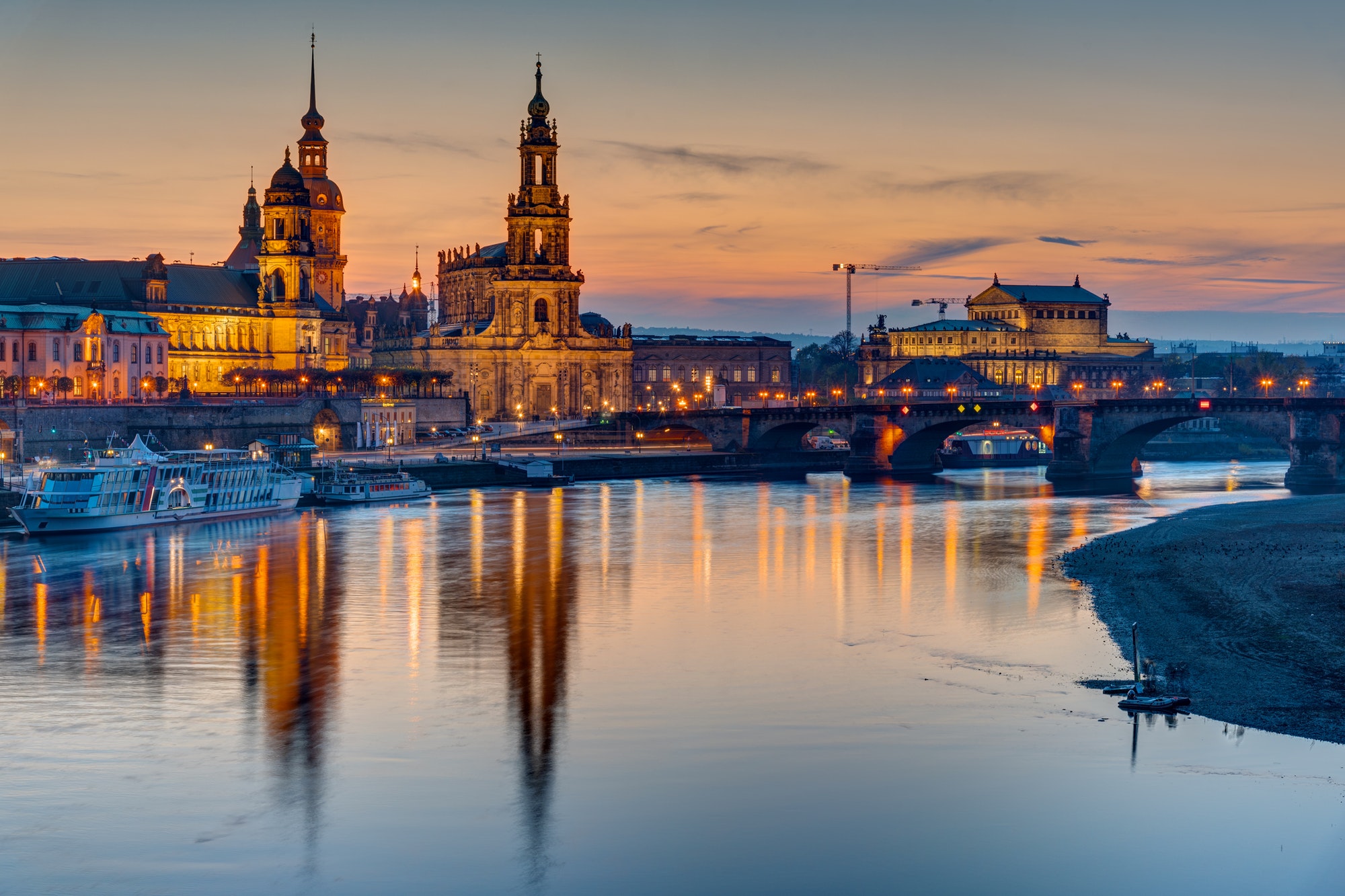 Sunset at the historic center of Dresden